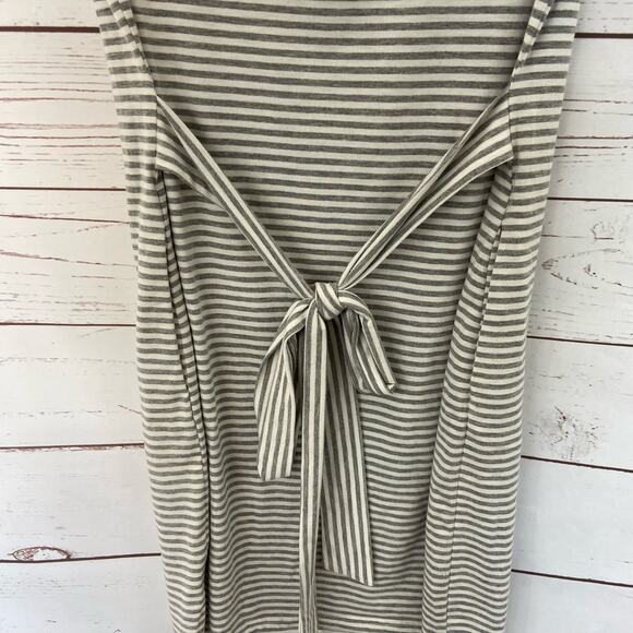 Merokeety S Grey Stripe Tie Waist Pocket Sheath Belted Mini Crew Tshirt Dress - Picture 5 of 7